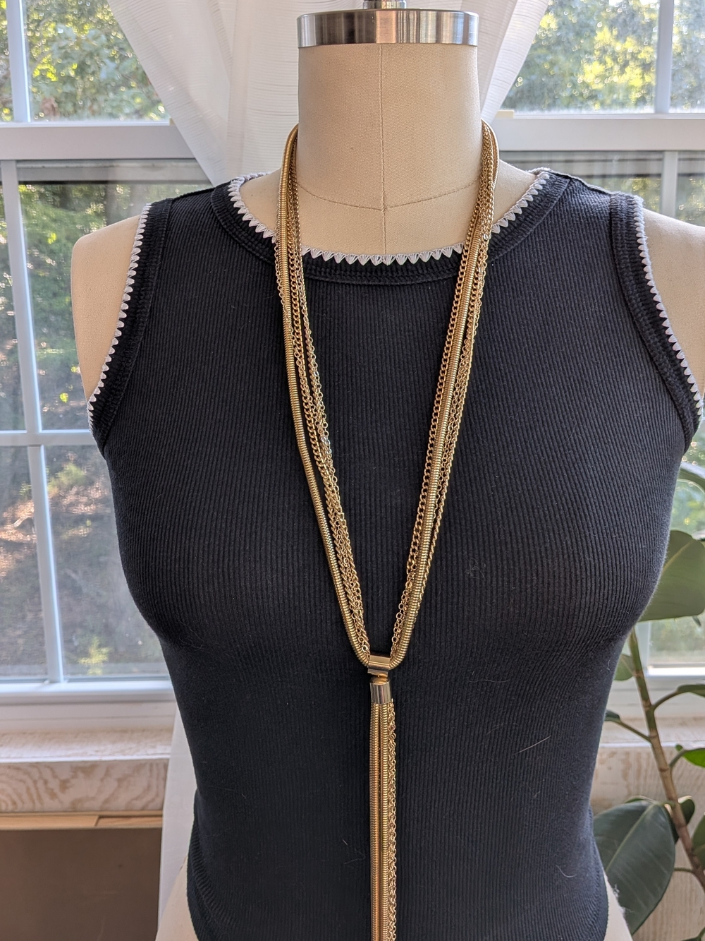 INC International Concepts Gold Tone Multi Strand Snake Cable Chain Tassel